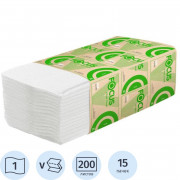 Полотенца бумажные 200 шт., Focus Eco, 1-сл., 20,5x23 V-сложение, белые