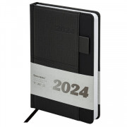 Ежедневник датированный 2024 А5 138х213 мм BRAUBERG Pocket, под кожу, карман, держатель для ручки, черный, 114988