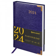 Ежедневник датированный 2024 А5 138x213 мм BRAUBERG Senator, под кожу, фиолетовый, 114887