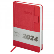Ежедневник датированный 2024 А5 138х213 мм BRAUBERG Pocket, под кожу, карман, держатель для ручки, красный, 114991