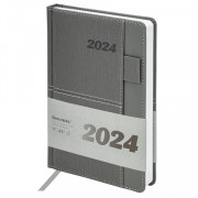 Ежедневник датированный 2024 А5 138х213 мм BRAUBERG Pocket, под кожу, карман, держатель для ручки, серый, 114992