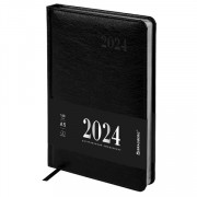 Ежедневник датированный 2024 А5 138х213 мм BRAUBERG Impression, под кожу, черный, 115002