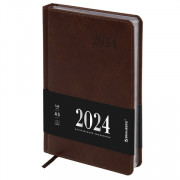 Ежедневник датированный 2024 А5 138х213 мм BRAUBERG Impression, под кожу, коричневый, 115003