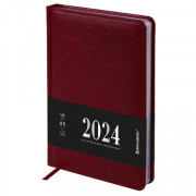 Ежедневник датированный 2024 А5 138х213 мм BRAUBERG Impression, под кожу, бордовый, 115004