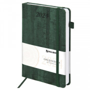 Ежедневник датированный 2024 А5 138x213 мм BRAUBERG Wood, под кожу, держатель для ручки, зеленый, 114902