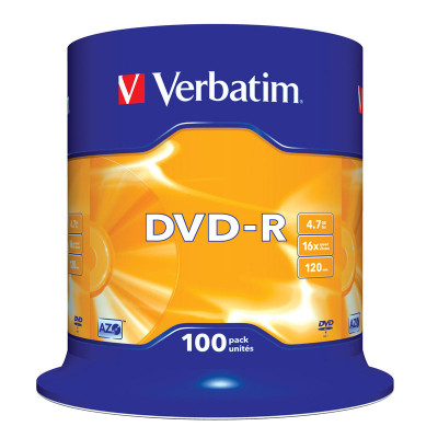 Носители информации DVD-R VERBATIM 4,7GB 16х CB/100 43549