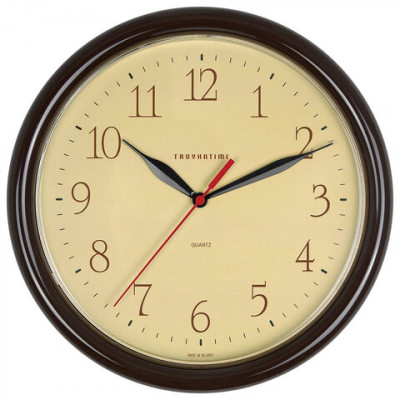 Часы настенные Troyka 21234287, круг, бежевые, коричневая рамка, 24,5*24,5*3,1 см