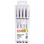 Ручки гелевые STAFF набор 4 шт, корпус белый, узел 0,5 мм, резиновый упор