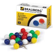 Силовые кнопки-гвоздики BRAUBERG цветные (шарики), 50 шт., в карт. коробке