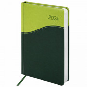 Ежедневник датированный 2024 А5 138x213 мм, BRAUBERG Bond, под кожу, зеленый/салатовый, 114831