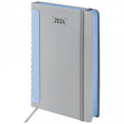 Ежедневник датированный 2024 А5 138x213 мм BRAUBERG Original, под кожу, серый/голубой, 114940