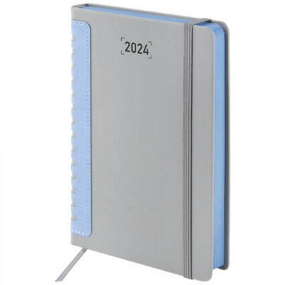Ежедневник датированный 2024 А5 138x213 мм BRAUBERG Original, под кожу, серый/голубой, 114940