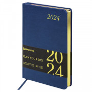 Ежедневник датированный 2024 А5 138x213 мм BRAUBERG Iguana, под кожу, синий, 114850