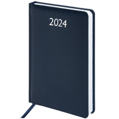 Ежедневник датированный 2024 А5 138x213 мм BRAUBERG Profile, балакрон, синий, 114866