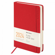 Ежедневник датированный 2024 А5 138x213 мм BRAUBERG Flap, под кожу, органайзер, красный, 114970