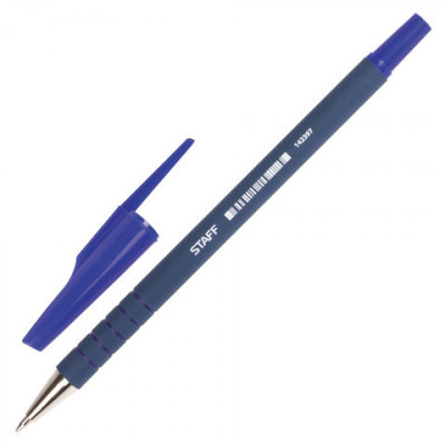 Ручка шариковая STAFF, корпус прорезиненный синий, узел 0,7 мм, линия 0,35 мм, синяя
