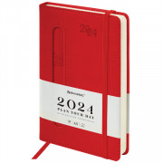 Ежедневник датированный 2024 А5 138x213 мм BRAUBERG Optimal, под кожу, резинка-фиксатор, держатель для ручки, красный,, 114974