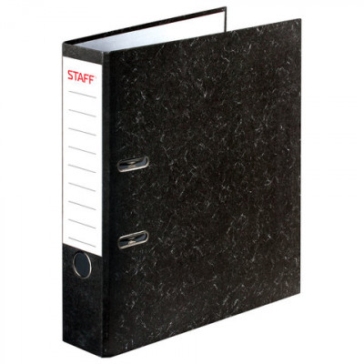 Папка-регистратор STAFF Бюджет с мраморным покрытием, 70 мм, без уголка, черный корешок, 224616