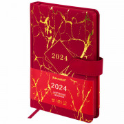 Ежедневник датированный 2024 А5 138x213 мм BRAUBERG Goldy, под кожу, цветной срез, красный, 114980