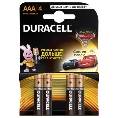 Элементы питания батарейка DURACELL AAA/LR03 алкалин. бл/4