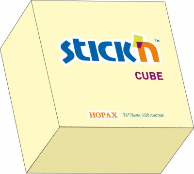 Блок для записей самокл. 76х76мм HOPAX желтый 400л (21072)