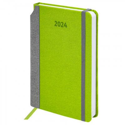 Ежедневник датированный 2024 А5 138x213 мм BRAUBERG Mosaic, под кожу, зеленый, 114903