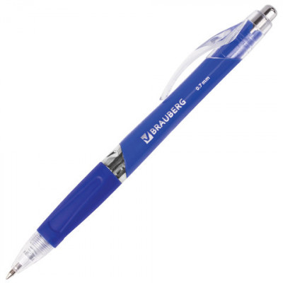 Ручка шариковая автомат. BRAUBERG Rave синяя, корп. син., узел 0,7 мм, линия 0,35 мм