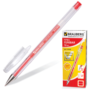 Ручка гелевая BRAUBERG Jet, корпус прозрачный, толщина письма 0,5 мм, красная