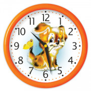 Часы настенные САЛЮТ ПЕ-Б2.1-227 круг, белые с рисунком ,Дружок,, оранжевая рамка, 24,5х24,5х3,5см