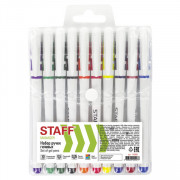Ручки гелевые STAFF набор 10 шт, корпус белый, узел 0,5 мм, резиновый упор