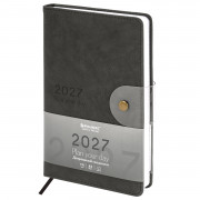 Ежедневник датированный 2027, А5, 138х213 мм, BRAUBERG "Solana", под кожу, кнопка, черный, 118218