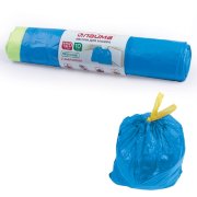 Пакеты для мусора 120л ЛАЙМА, КОМПЛЕКТ 10шт, рулон, ПНД, прочные, с завязками, 67*90см,35мкм,синие