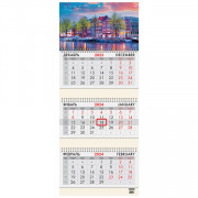 Календарь квартальный трехблочный настенный 2024 год BRAUBERG, Набережная (295х750 мм)