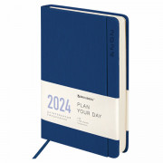 Ежедневник датированный 2024 А5 138x213 мм BRAUBERG Flap, под кожу, органайзер, синий, 114968