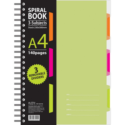 Тетрадь-блокнот А4 140л, SPIRAL BOOK Салатовый, клетка, евросп,обл.пл,раздел.84102