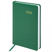 Ежедневник датированный 2024 А5 138x213 мм BRAUBERG Select, балакрон, зеленый, 114878
