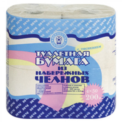 Бумага туалетная спайка 4 рулона (4х50 метров), "ИЗ НАБЕРЕЖНЫХ ЧЕЛНОВ", серая, 397216